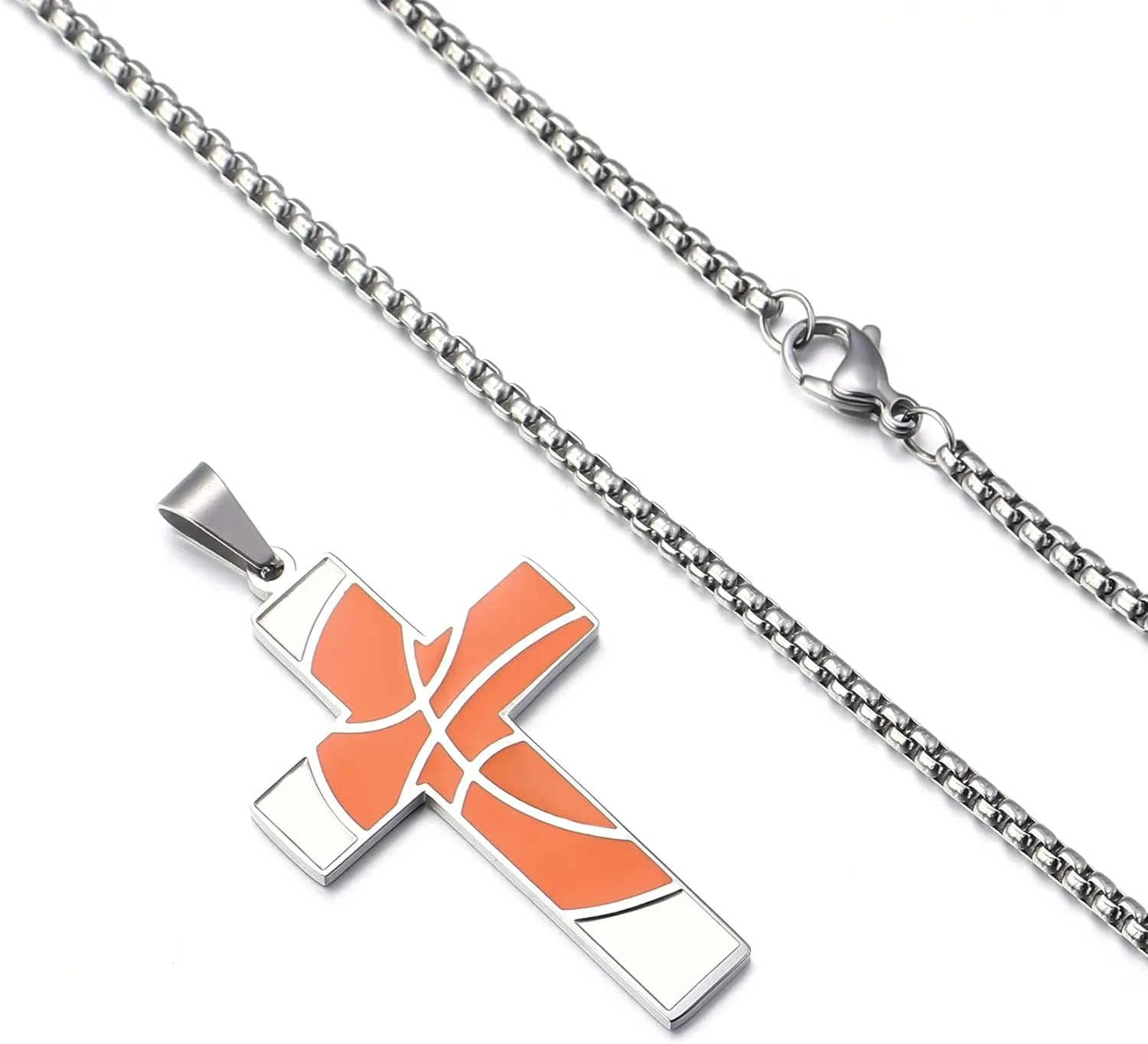 Basketball Cross Necklace for Boys Men with Bible Verse Stainless Steel Cross Pendant Chain 20 Inches First Communion Baptism Gifts for Boys Basketball Accessories
