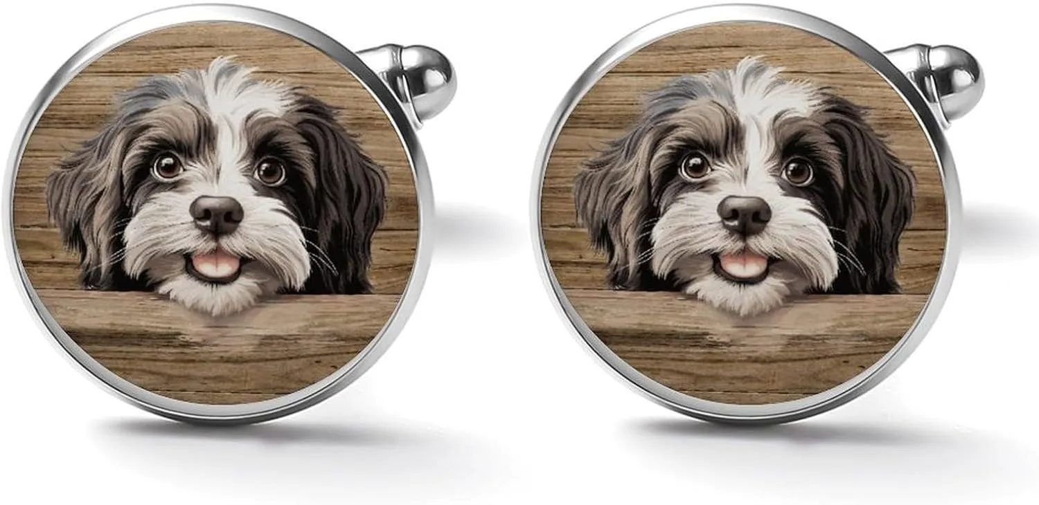 Bedlington Terrier Peeking Cufflinks Animal Puppy Dog Lover Cufflinks For Men Dog Mom Gift Puppy Gifts Cuff Links Mens Classic Shirt Cuff Links Set For Men Wedding Ceremony Party
