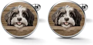 Bedlington Terrier Peeking Cufflinks Animal Puppy Dog Lover Cufflinks For Men Dog Mom Gift Puppy Gifts Cuff Links Mens Classic Shirt Cuff Links Set For Men Wedding Ceremony Party