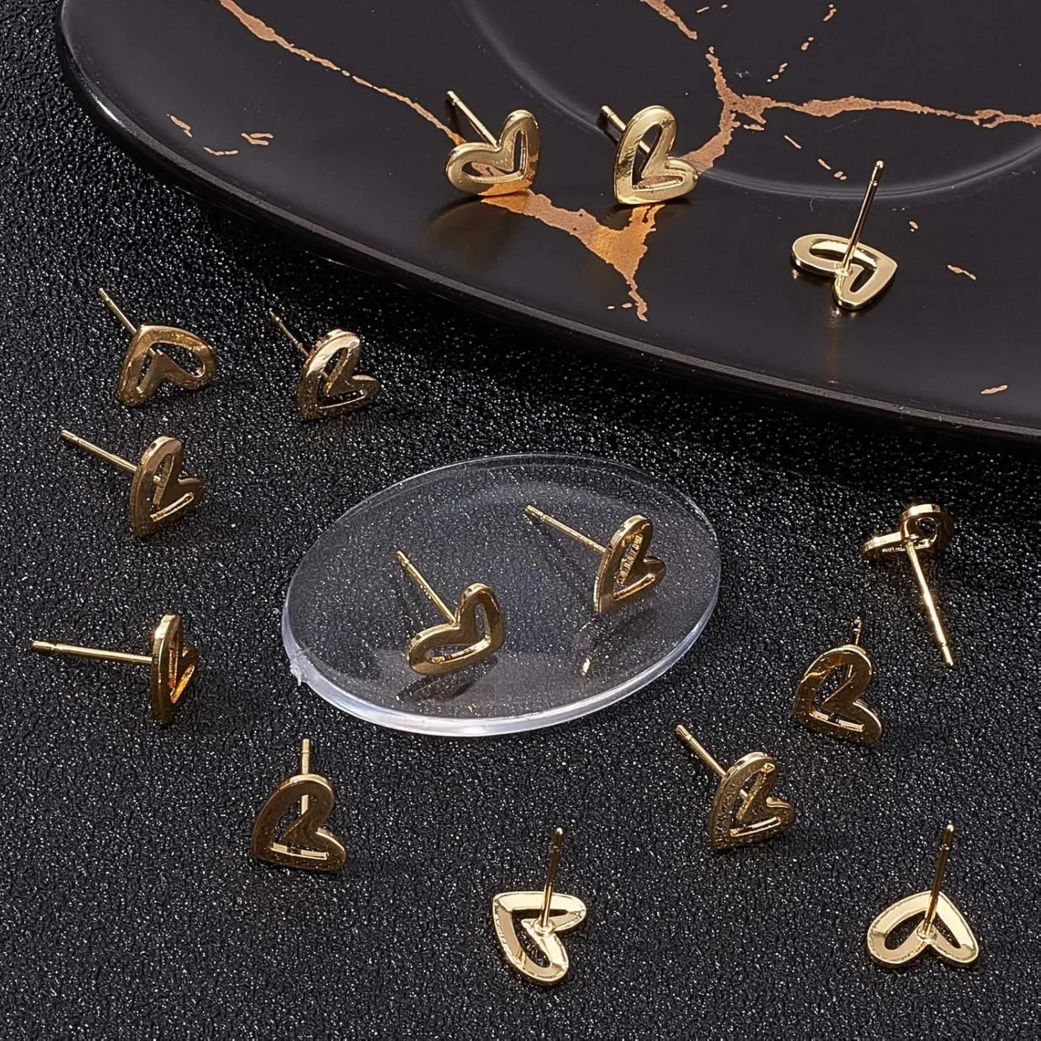 Beebeecraft 1 Box Heart Stud Earring Findings Gold Plated Stud Earring with Loops for Mother's Day Valentine's Day Birthday Anniversary DIY Earring Making