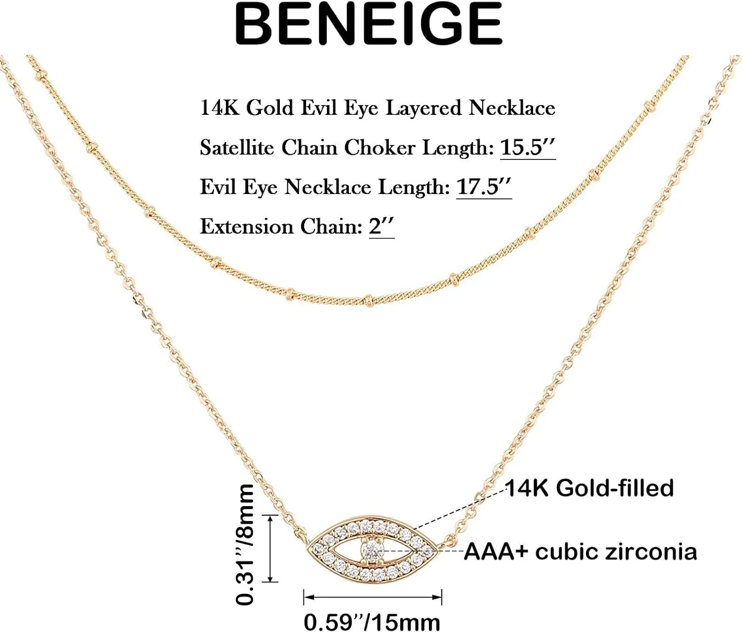 BENEIGE Gold Necklace for Women 14K Gold Plated Evil Eye Necklace Trendy Gold Pendant Necklace Jewelry For Women