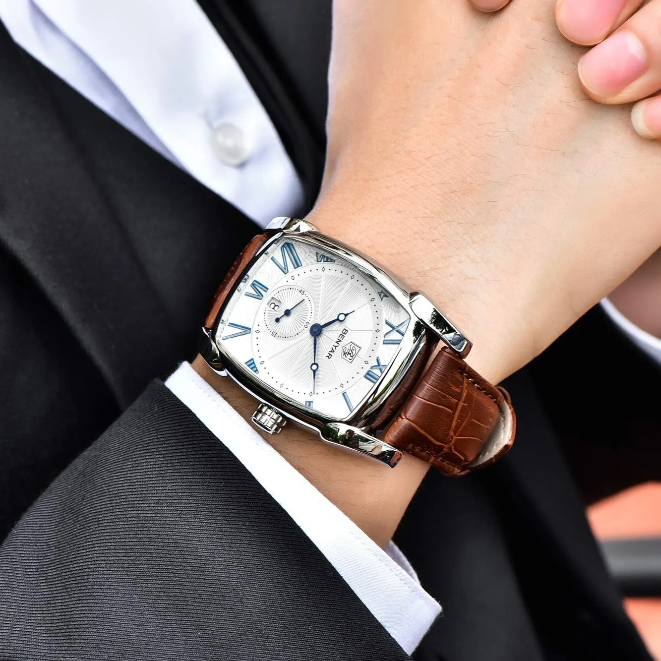BENYAR Rectangle Wrist Watch for Men with Leather Strap, Men's Retro Fashion Casual Classic Watches Perfect Gifts for Friend
