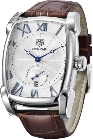BENYAR Rectangle Wrist Watch for Men with Leather Strap, Men's Retro Fashion Casual Classic Watches Perfect Gifts for Friend