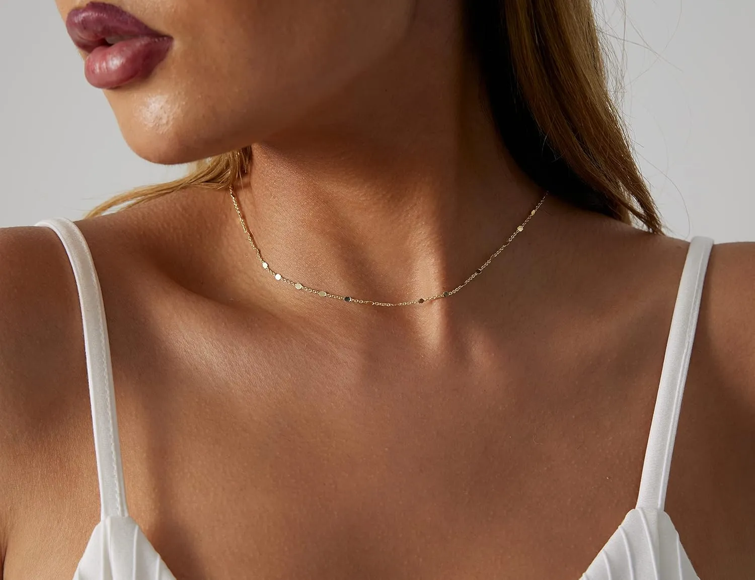 BERISO 14K Gold/Silver Plated Satellite Choker Shining Dots Station Box Chain 3 Blue Beads Sparkle Chain Necklace Open Hearts Open Stars Link Chain Exquisite Jewelry for women