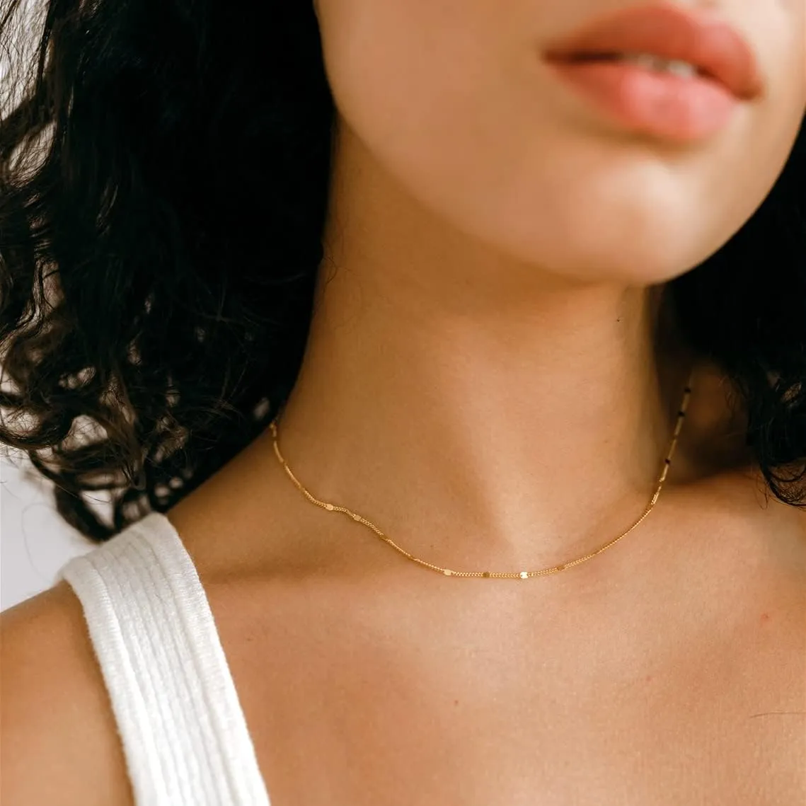 BERISO 14K Gold/Silver Plated Satellite Choker Shining Dots Station Box Chain 3 Blue Beads Sparkle Chain Necklace Open Hearts Open Stars Link Chain Exquisite Jewelry for women
