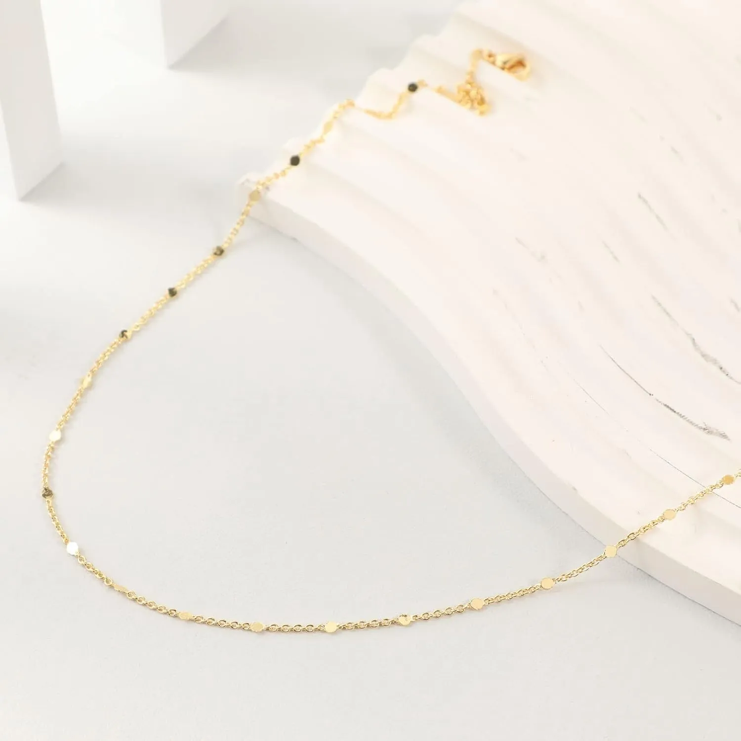 BERISO 14K Gold/Silver Plated Satellite Choker Shining Dots Station Box Chain 3 Blue Beads Sparkle Chain Necklace Open Hearts Open Stars Link Chain Exquisite Jewelry for women