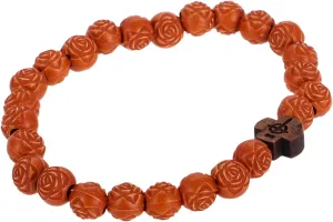 BESTYASH Elegant Cross Bracelet Rosary Bead Prayer Bracelet Faux Wood Wrist Ornament
