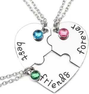 Bff Best Friends Forever 3 Necklace for Women Friendship Gift Heart Puzzle Jewelry Initial Chain Necklaces