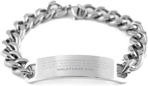 Bible Verse Galatians 2:20 Christian Cuban Chain Bracelet Personalized Gifts Message Prayer Galatians 2:20 Religious Bracelets for Women Men Galatians 2:20 Bible Verse Faith Adjustable Engraved