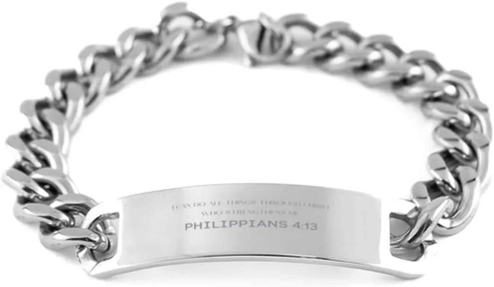 Bible Verse Philippians 4:13 Christian Cuban Chain Bracelet Personalized Gifts Message Prayer Philippians 4:13 Religious Bracelets for Women Men Philippians 4:13 Bible Verse Faith Adjustable Engr