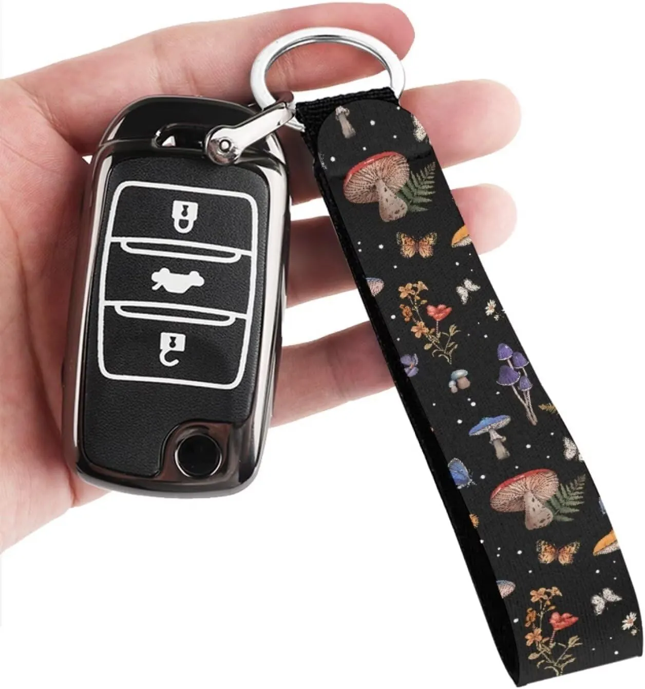 Binienty Stylish Keychain Wristlet Bracelet, Durable Fabric Auto Keychain with Metal Ring for Women Men