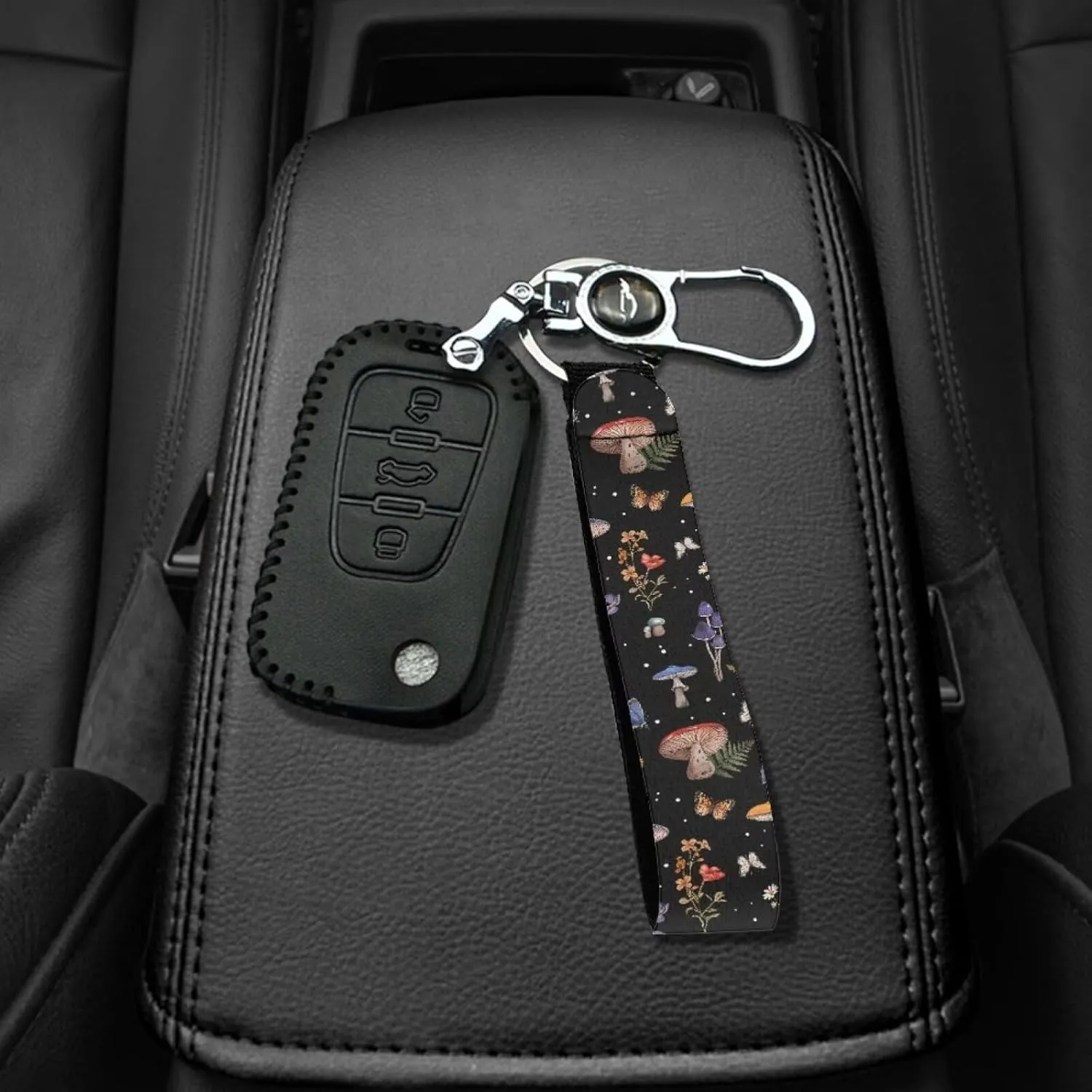 Binienty Stylish Keychain Wristlet Bracelet, Durable Fabric Auto Keychain with Metal Ring for Women Men