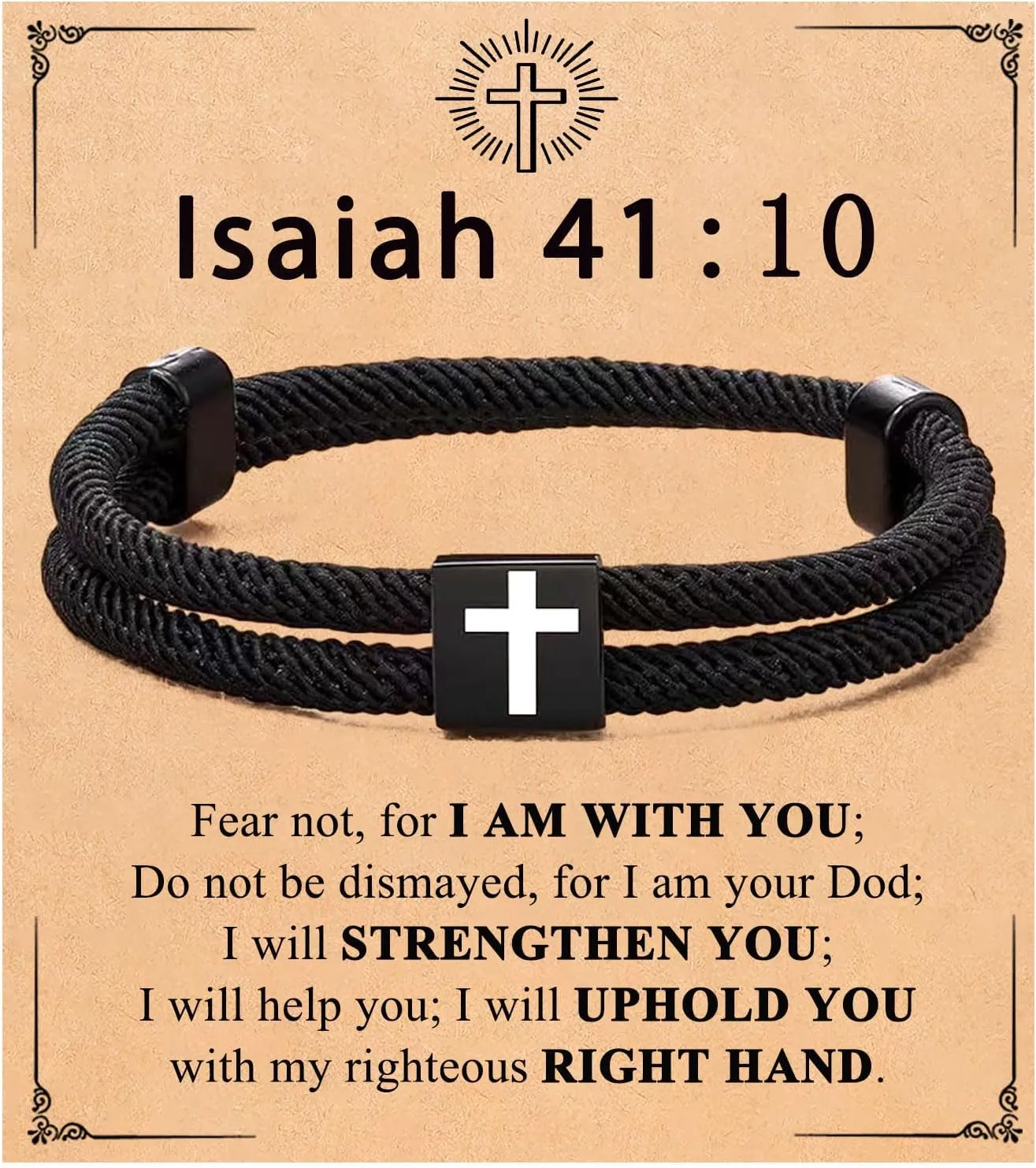 Black Cross Bracelet for Men Boys Birthday Valentines Baptism Confirmation Graduation Christmas Gifts