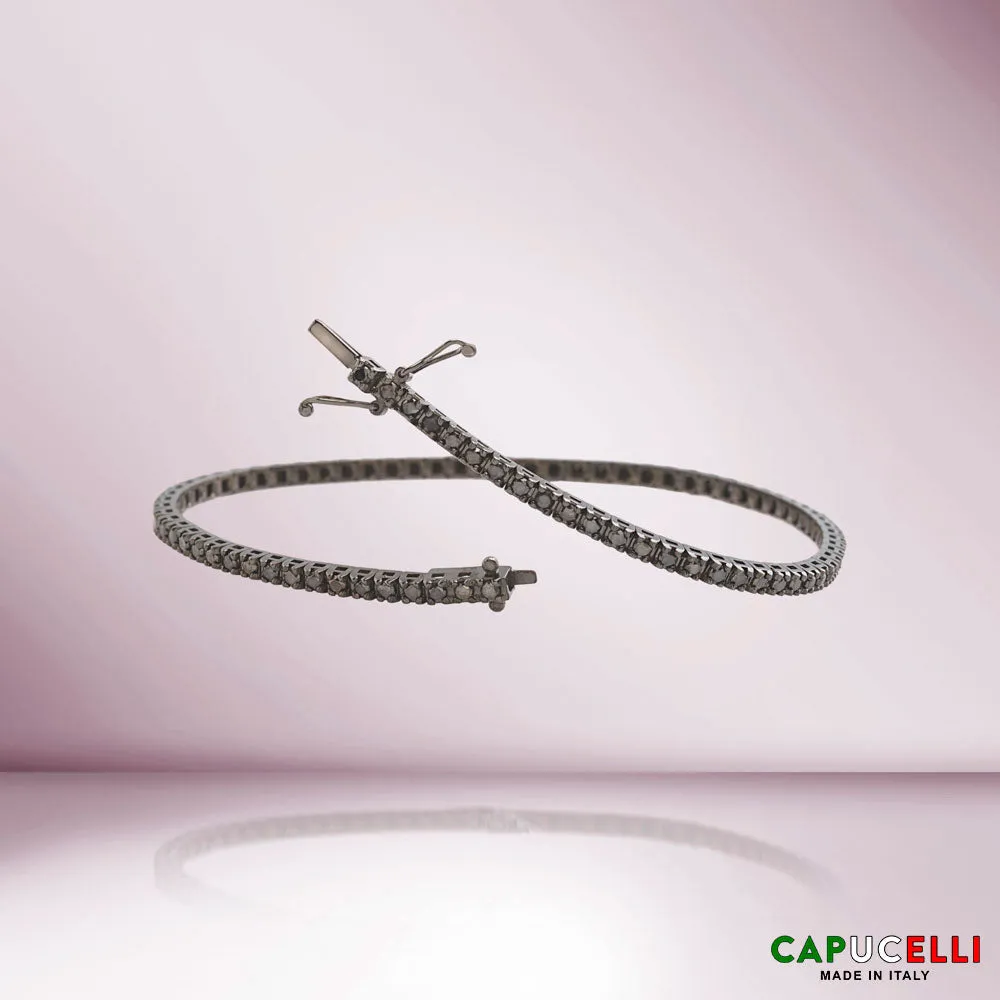Black Diamond Tennis Bracelet (3.50 ct.) 4-Prongs Setting in 18K Gold, Made in Italy