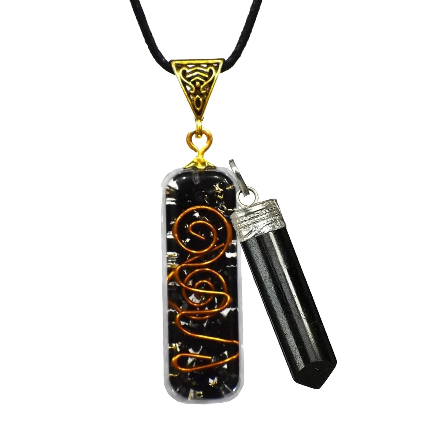 Black Tourmaline Pipe Pendant Necklace, Black Tourmaline Necklace Chakra Jewelry for Women & Men, Self-Healing Handmade Black Tourmaline Crystal Gemstone Necklace for Meditation