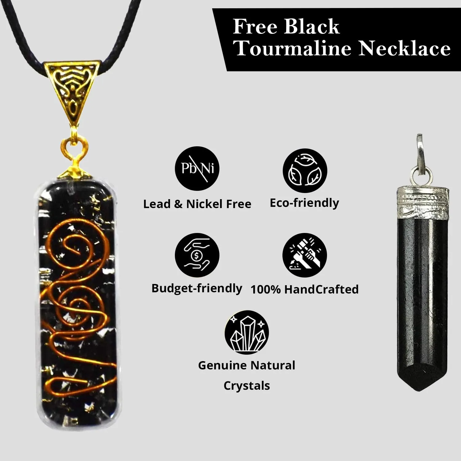 Black Tourmaline Pipe Pendant Necklace, Black Tourmaline Necklace Chakra Jewelry for Women & Men, Self-Healing Handmade Black Tourmaline Crystal Gemstone Necklace for Meditation