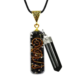 Black Tourmaline Pipe Pendant Necklace, Black Tourmaline Necklace Chakra Jewelry for Women & Men, Self-Healing Handmade Black Tourmaline Crystal Gemstone Necklace for Meditation
