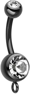 Blackline 'Add-On Dangle' Gem Ball Belly Button Ring