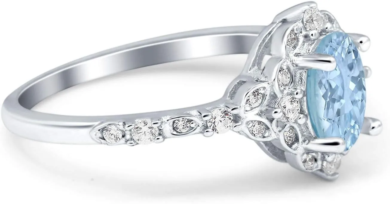 Blue Apple Co. Oval Art Deco Wedding Engagement Ring Accent Vintage Simulated Cubic Zirconia 925 Sterling Silver