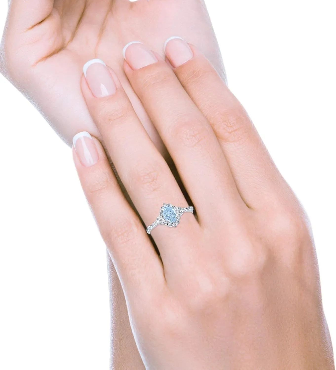 Blue Apple Co. Oval Art Deco Wedding Engagement Ring Accent Vintage Simulated Cubic Zirconia 925 Sterling Silver
