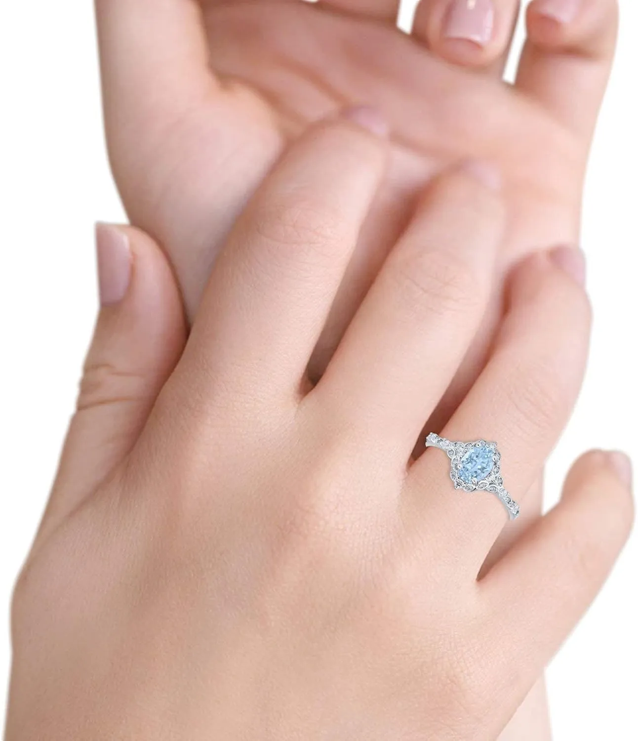 Blue Apple Co. Oval Art Deco Wedding Engagement Ring Accent Vintage Simulated Cubic Zirconia 925 Sterling Silver