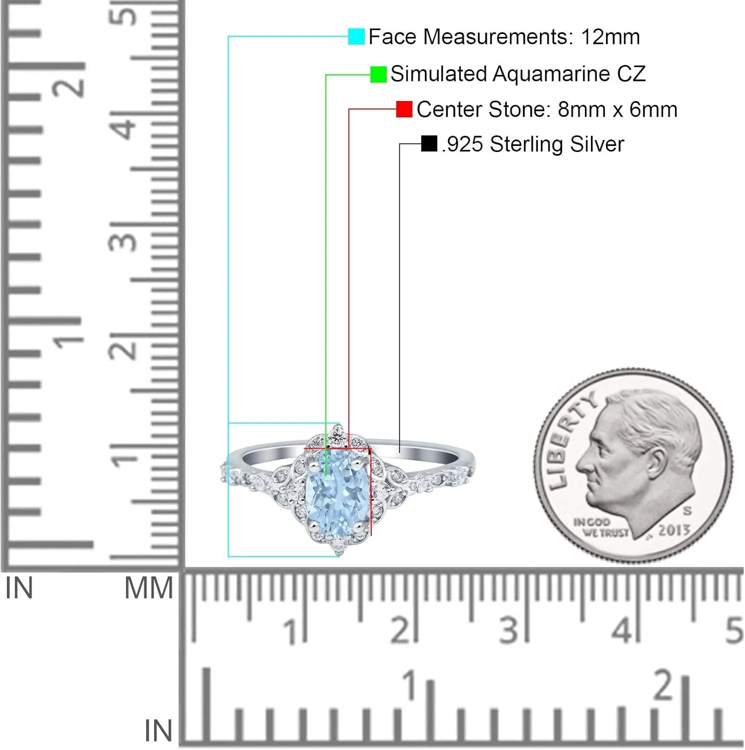 Blue Apple Co. Oval Art Deco Wedding Engagement Ring Accent Vintage Simulated Cubic Zirconia 925 Sterling Silver