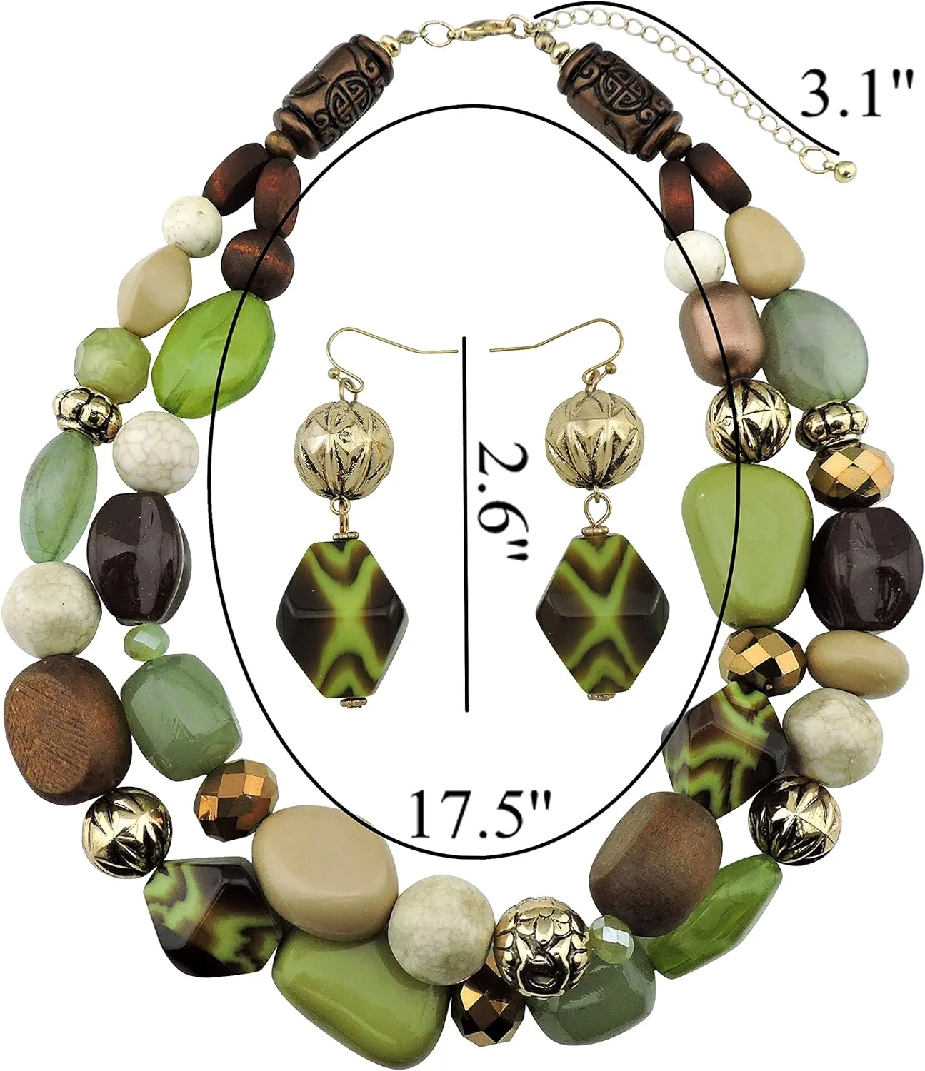 Bocar Chunky Necklace for Women Trendy, 2 Layer Statement Necklace Beaded Necklaces for Women, Fashion Necklace and Earrings Jewelry Set for Women Gifts