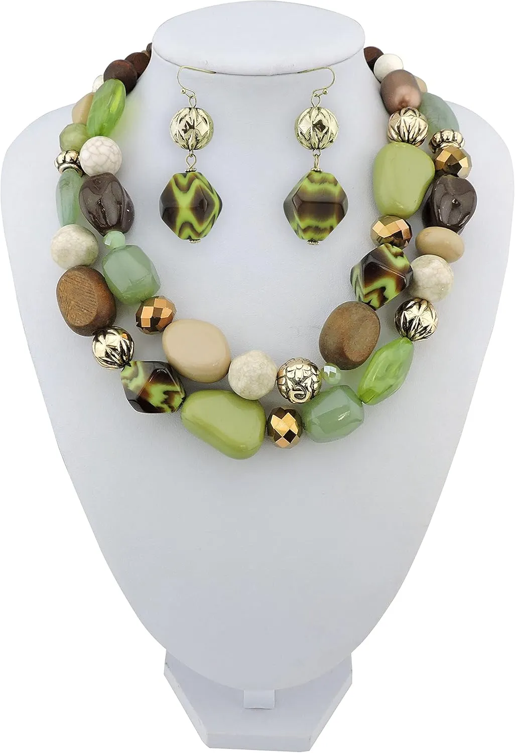 Bocar Chunky Necklace for Women Trendy, 2 Layer Statement Necklace Beaded Necklaces for Women, Fashion Necklace and Earrings Jewelry Set for Women Gifts