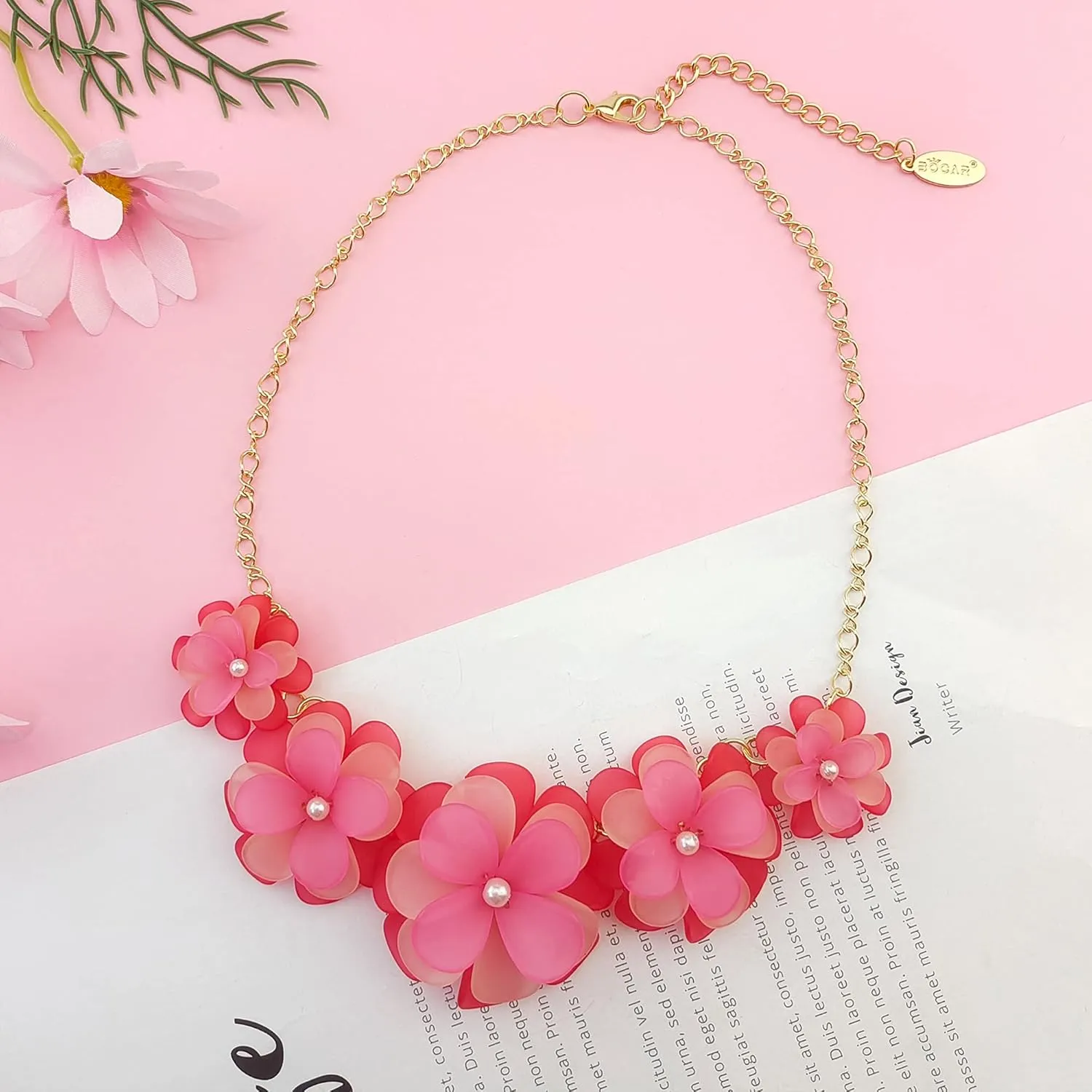 Bocar Flower Collar Necklace, Floral Flower Summer Beach Statement Choker Necklaces for Women and Teen Girls, Handmade Women Jewelry Party Gift