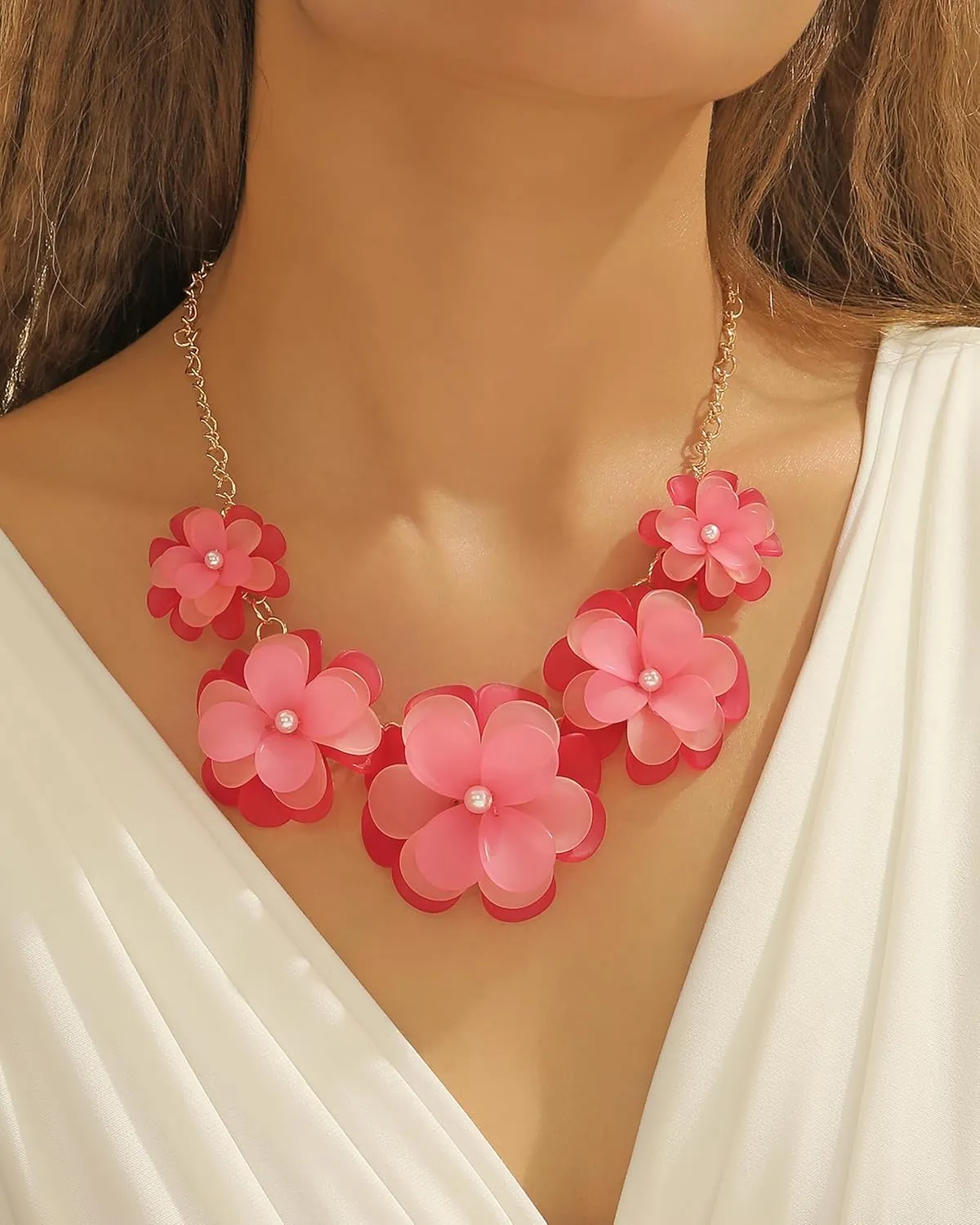 Bocar Flower Collar Necklace, Floral Flower Summer Beach Statement Choker Necklaces for Women and Teen Girls, Handmade Women Jewelry Party Gift