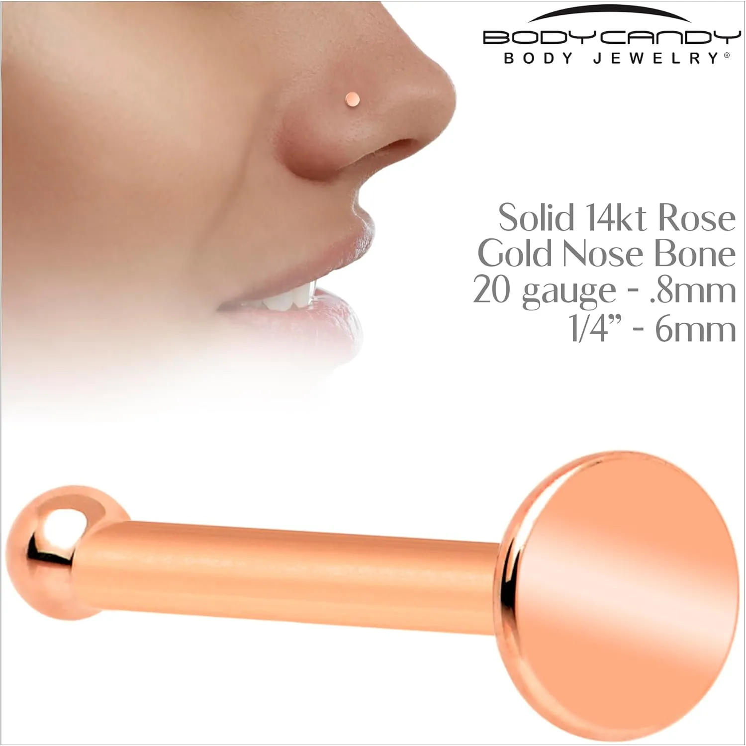 Body Candy 20 Gauge Nose Ring - Solid 14k Gold Nose Bone Nose Ring Flat Disc Nose Stud for Women Men