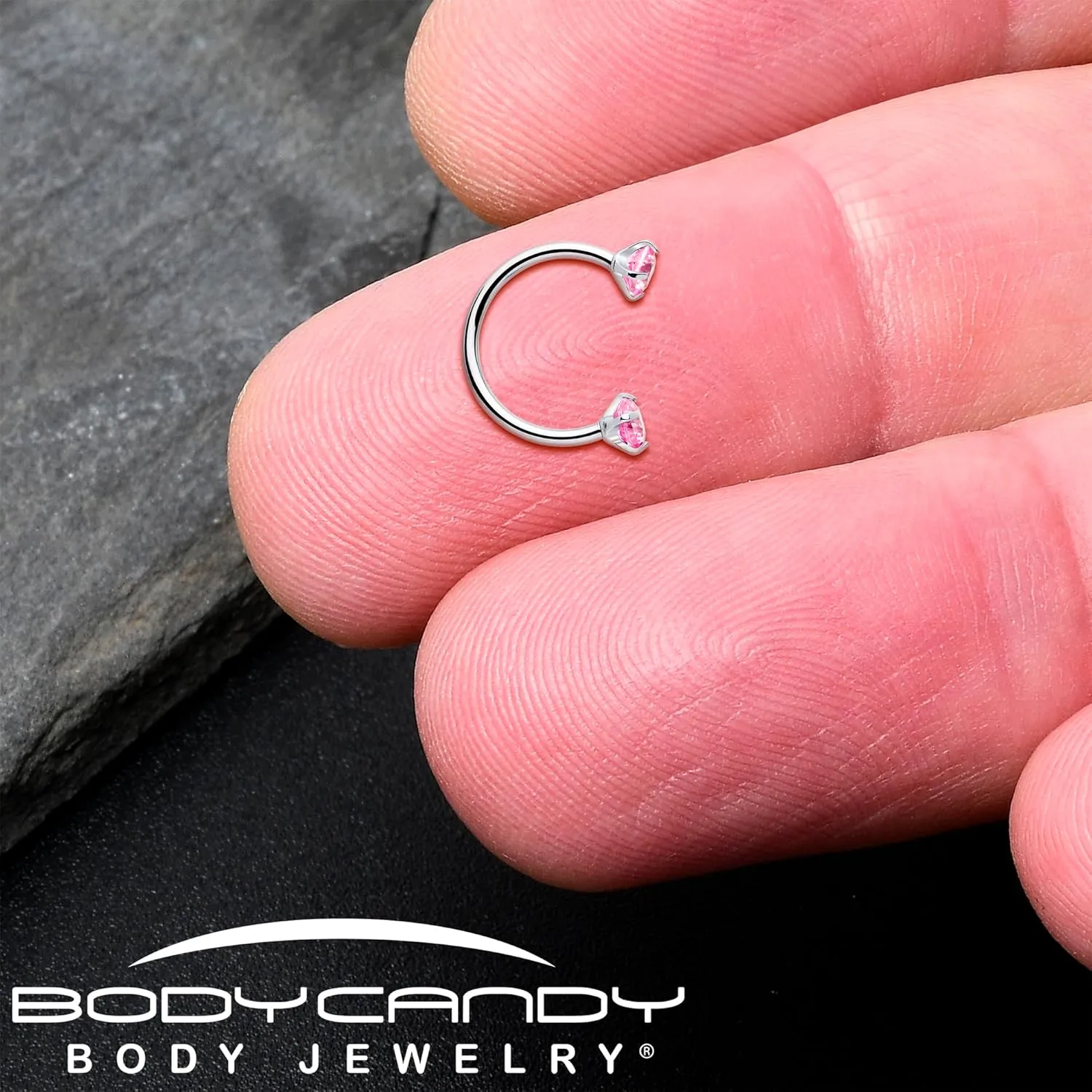 Body Candy Double Gem Titanium Horseshoe Nose Ring - Internally Threaded Solid Titanium CZ Horseshoe Nose Hoop