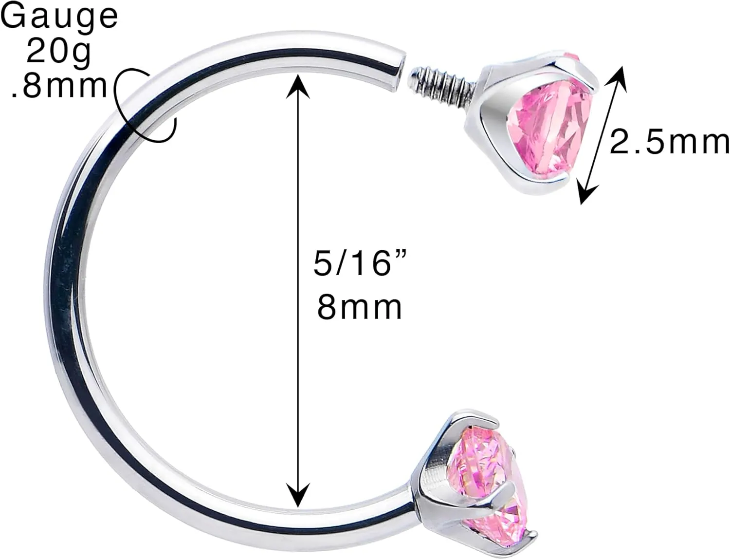 Body Candy Double Gem Titanium Horseshoe Nose Ring - Internally Threaded Solid Titanium CZ Horseshoe Nose Hoop