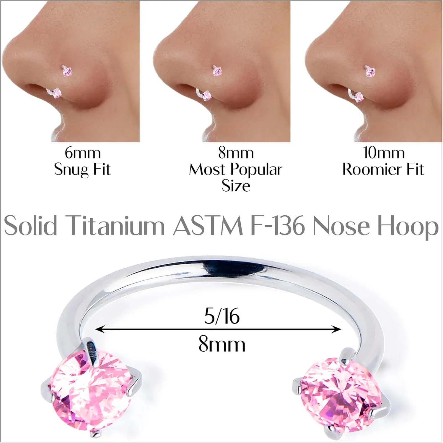Body Candy Double Gem Titanium Horseshoe Nose Ring - Internally Threaded Solid Titanium CZ Horseshoe Nose Hoop