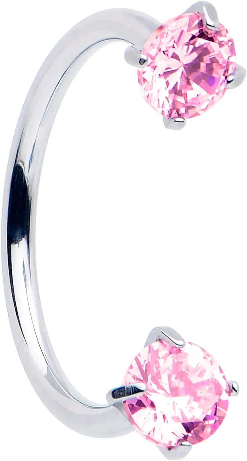 Body Candy Double Gem Titanium Horseshoe Nose Ring - Internally Threaded Solid Titanium CZ Horseshoe Nose Hoop
