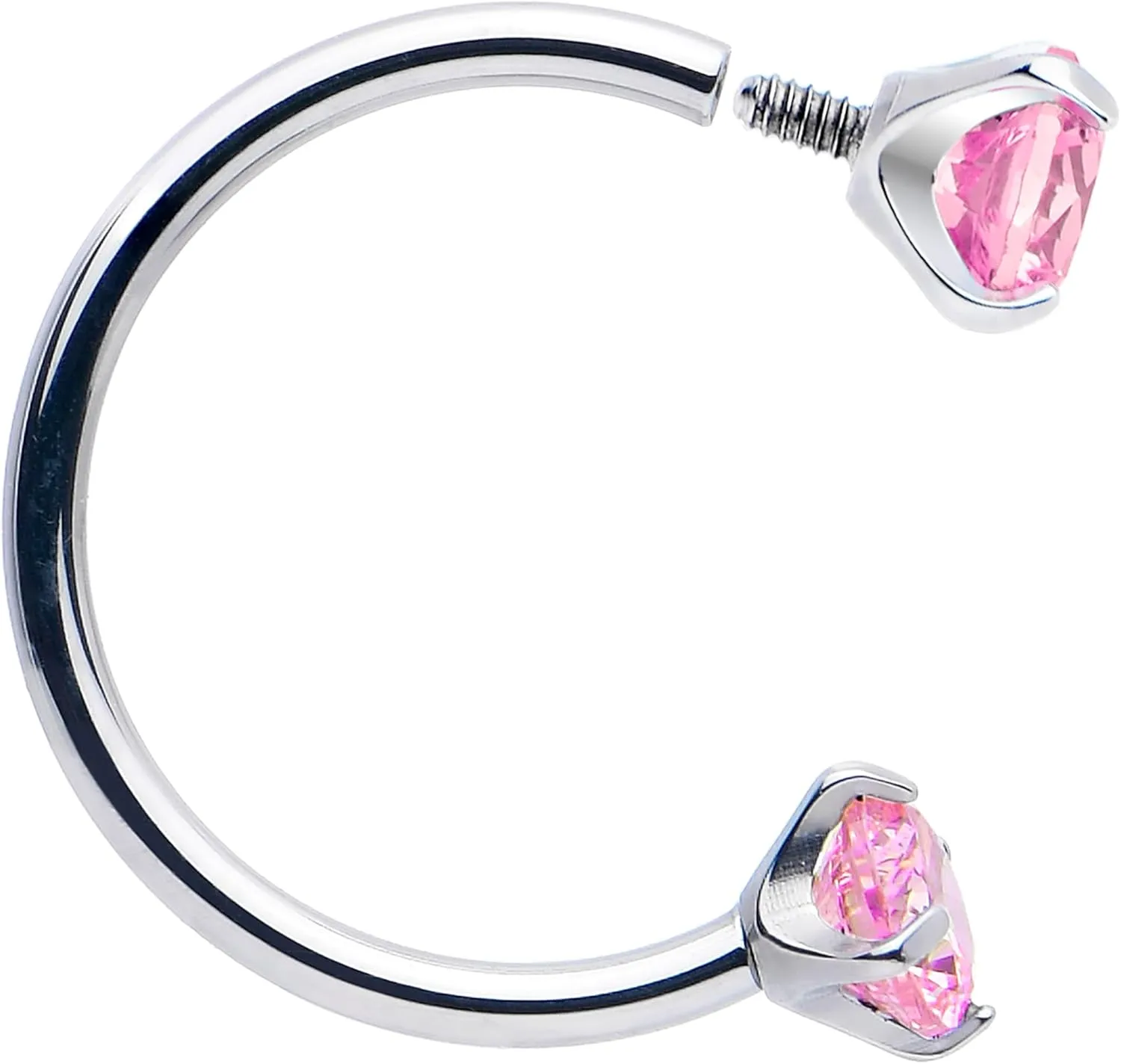 Body Candy Double Gem Titanium Horseshoe Nose Ring - Internally Threaded Solid Titanium CZ Horseshoe Nose Hoop