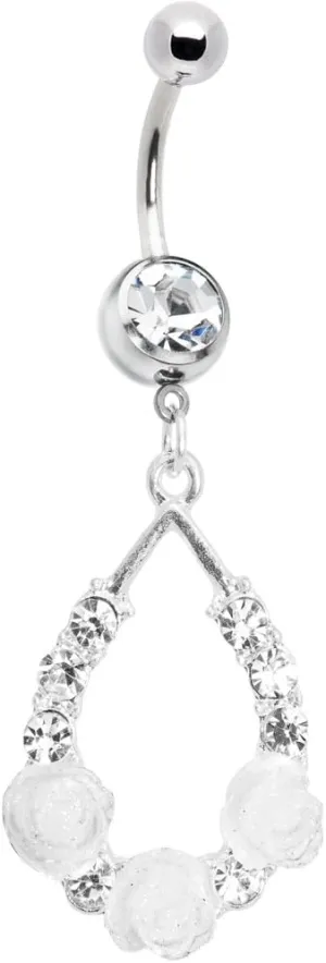 Body Candy Stainless Steel Clear Accent White Elegant Blossoms Flower Belly Ring