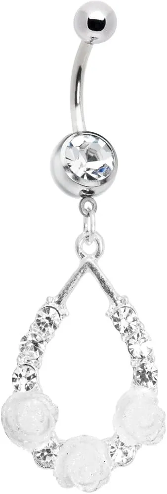 Body Candy Stainless Steel Clear Accent White Elegant Blossoms Flower Belly Ring