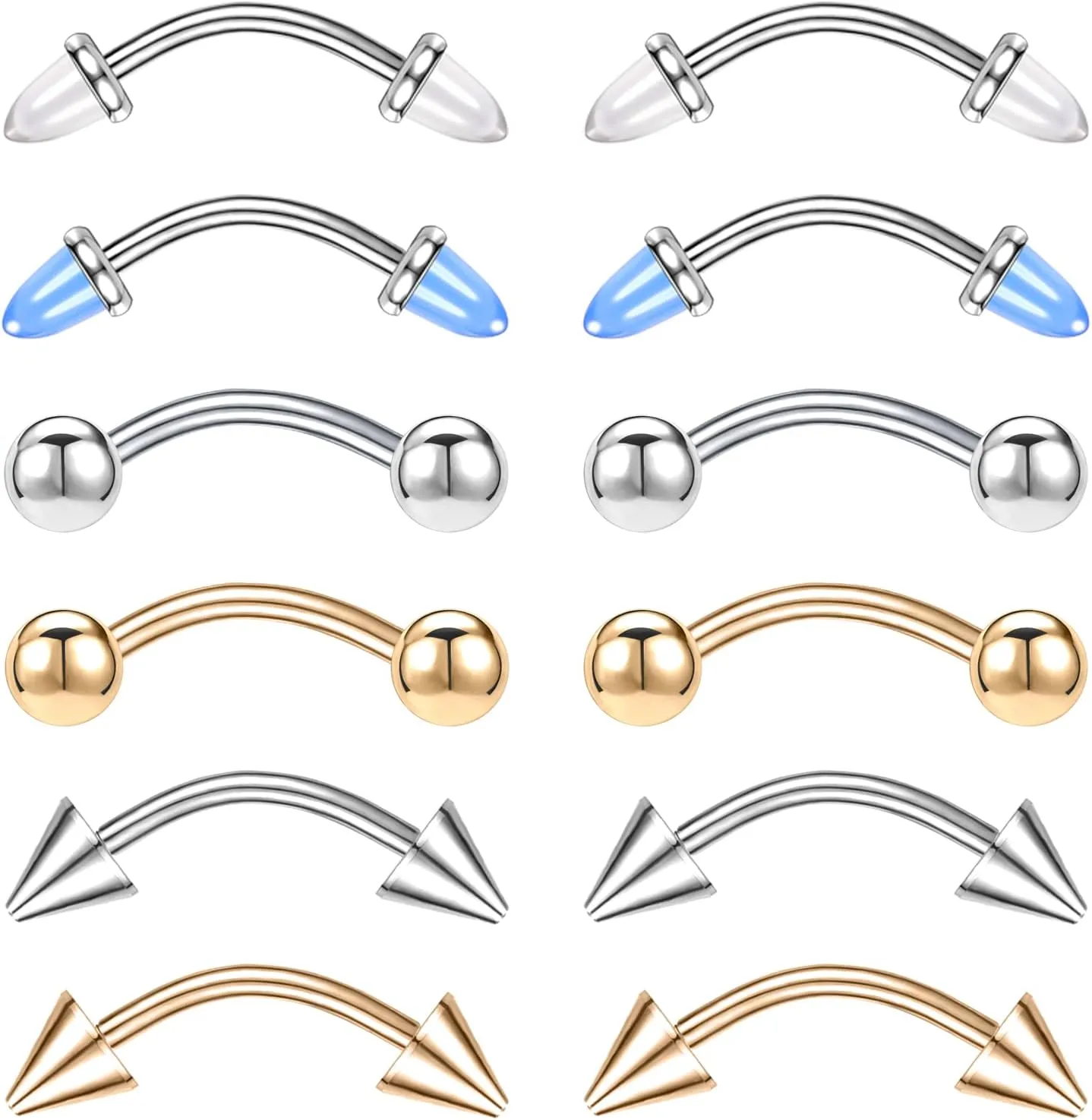 BodyAce 16G Agate Rook Eyebrow Piercing Jewelry, 12pcs Snake Eyes Tongue Rings Eyebrow Jewelry for Women, Curved Barbell Tragus Daith Cartilage Rook Earrings