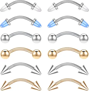 BodyAce 16G Agate Rook Eyebrow Piercing Jewelry, 12pcs Snake Eyes Tongue Rings Eyebrow Jewelry for Women, Curved Barbell Tragus Daith Cartilage Rook Earrings