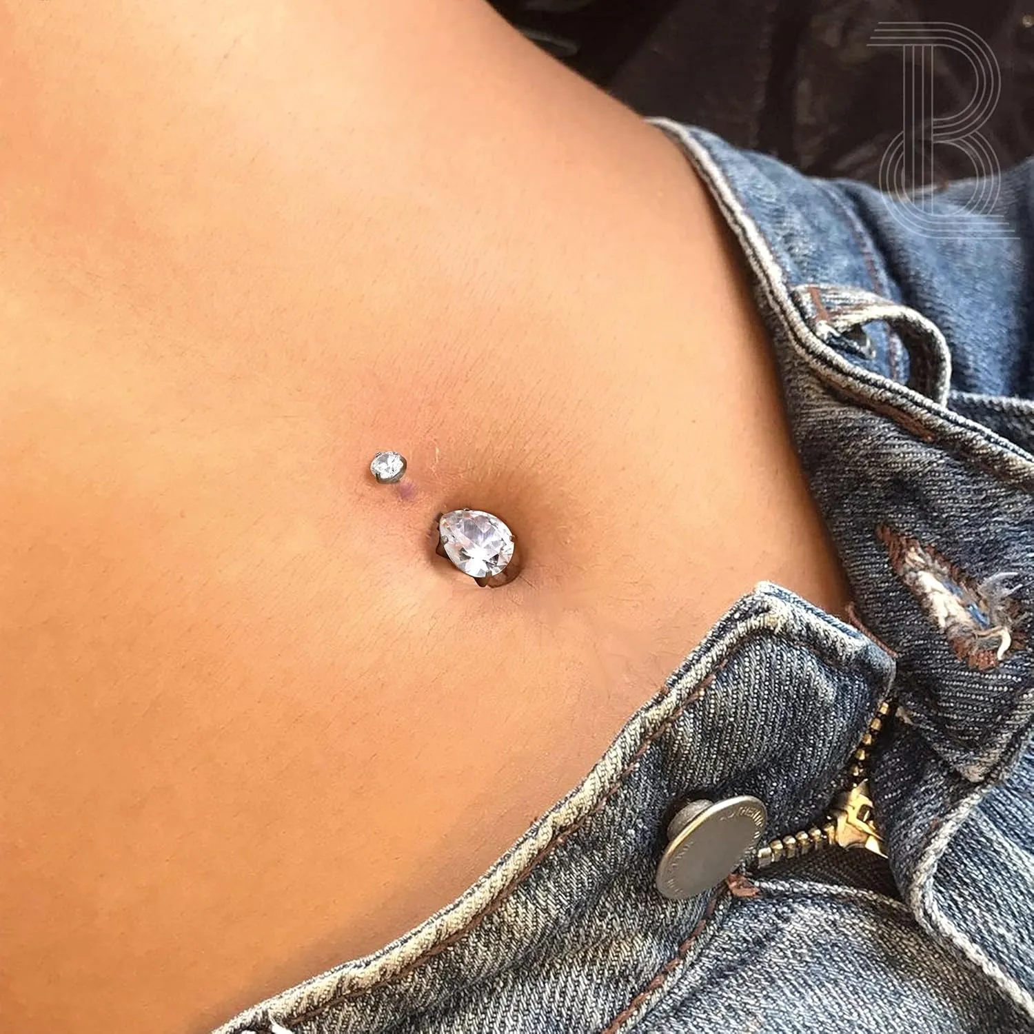 BodyBonita Real Solid G23 Titanium Belly Button Rings - 14G Internally Threaded 10mm Belly Ring Round Square Star Teardrop CZ Navel Rings for Women