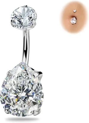 BodyBonita Real Solid G23 Titanium Belly Button Rings - 14G Internally Threaded 10mm Belly Ring Round Square Star Teardrop CZ Navel Rings for Women