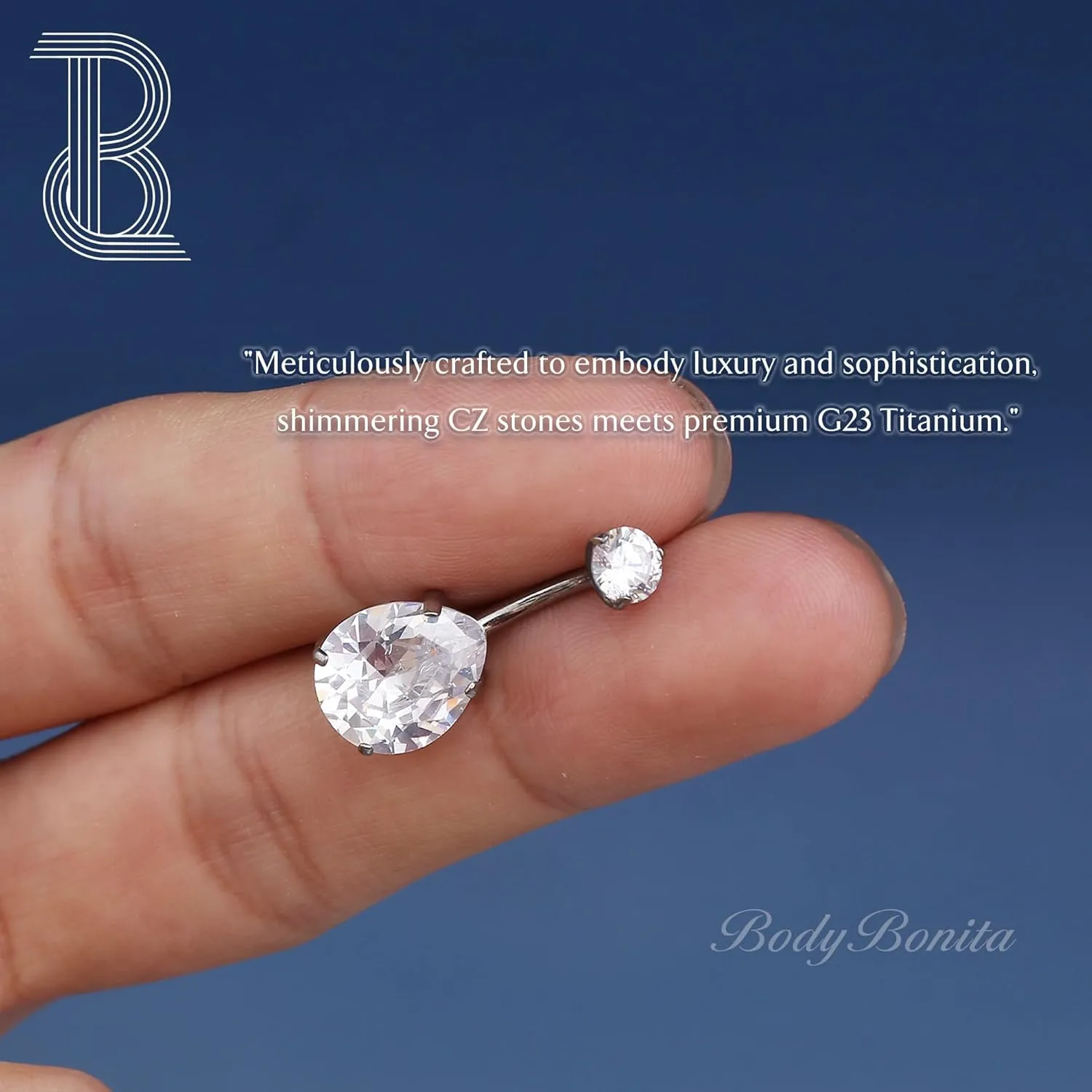 BodyBonita Real Solid G23 Titanium Belly Button Rings - 14G Internally Threaded 10mm Belly Ring Round Square Star Teardrop CZ Navel Rings for Women