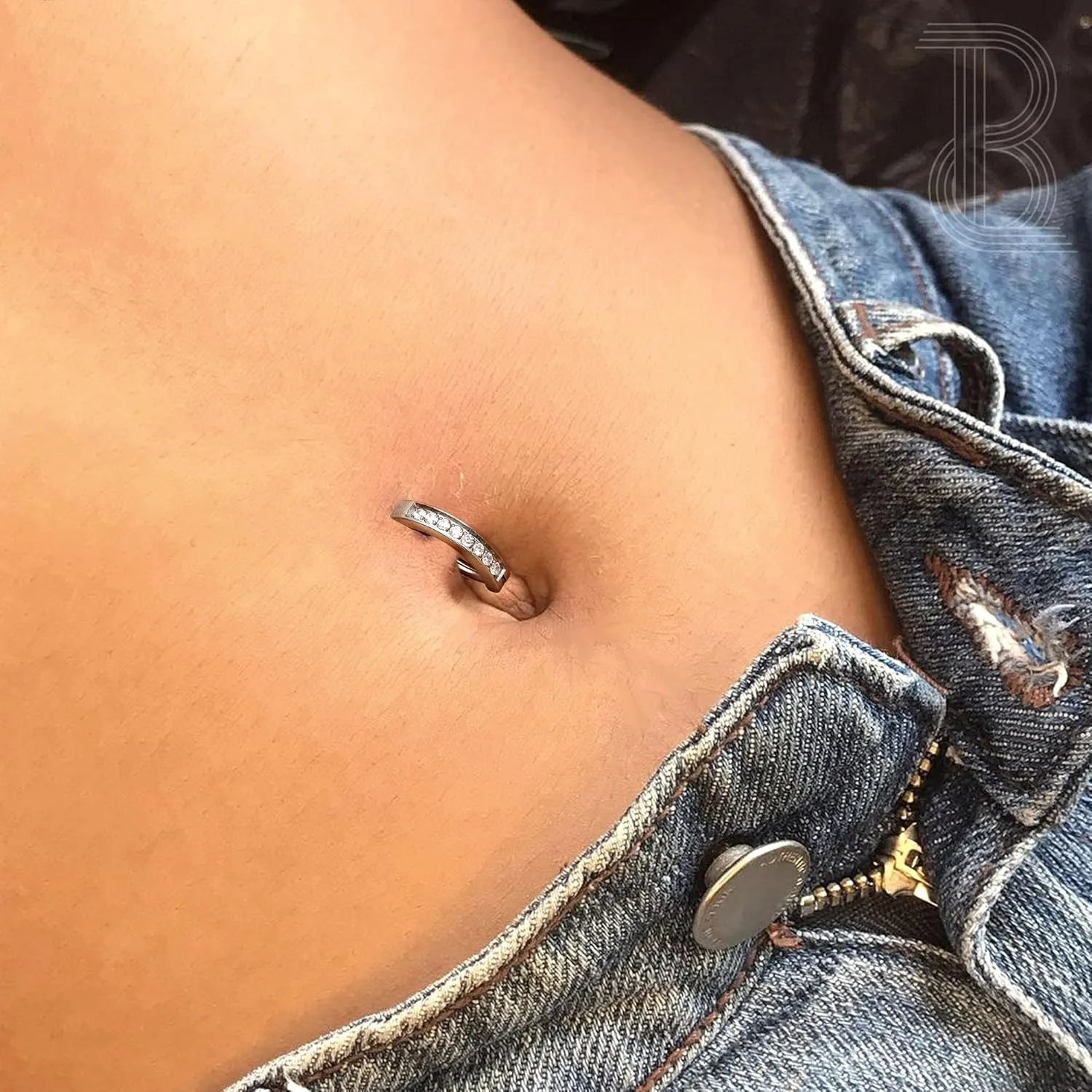 BodyBonita Real Solid G23 Titanium Belly Button Rings - 14G Internally Threaded 10mm Belly Ring Round Square Star Teardrop CZ Navel Rings for Women