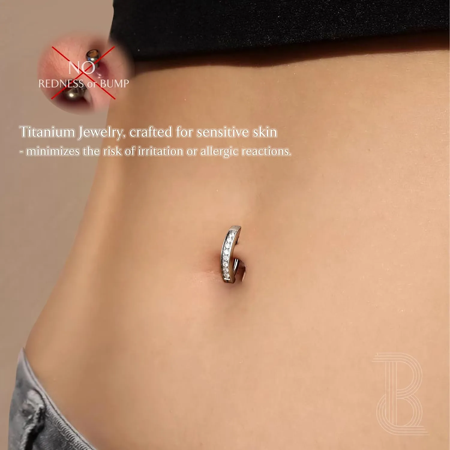 BodyBonita Real Solid G23 Titanium Belly Button Rings - 14G Internally Threaded 10mm Belly Ring Round Square Star Teardrop CZ Navel Rings for Women