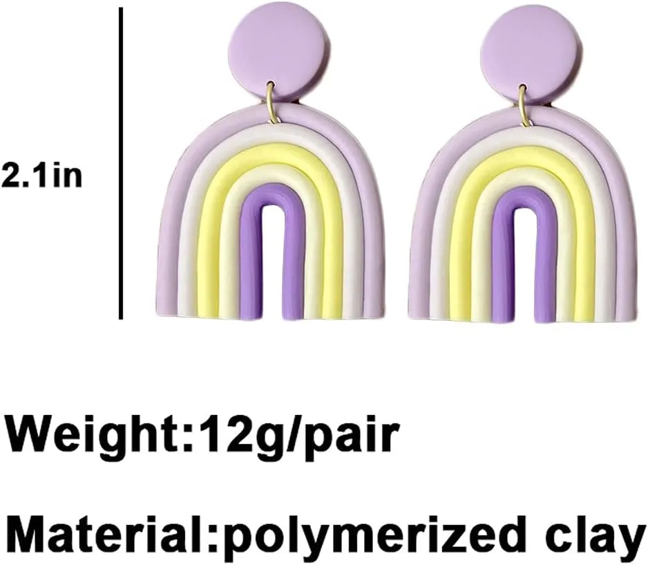 Bohemian Layered Polymer Clay U Shape Rainbow Earrings Lightweight Statement Thick Chunky Rainbow Handmade Ceramic Clay Dangle Earrings for Women Girls Birthday Jewelry Gift