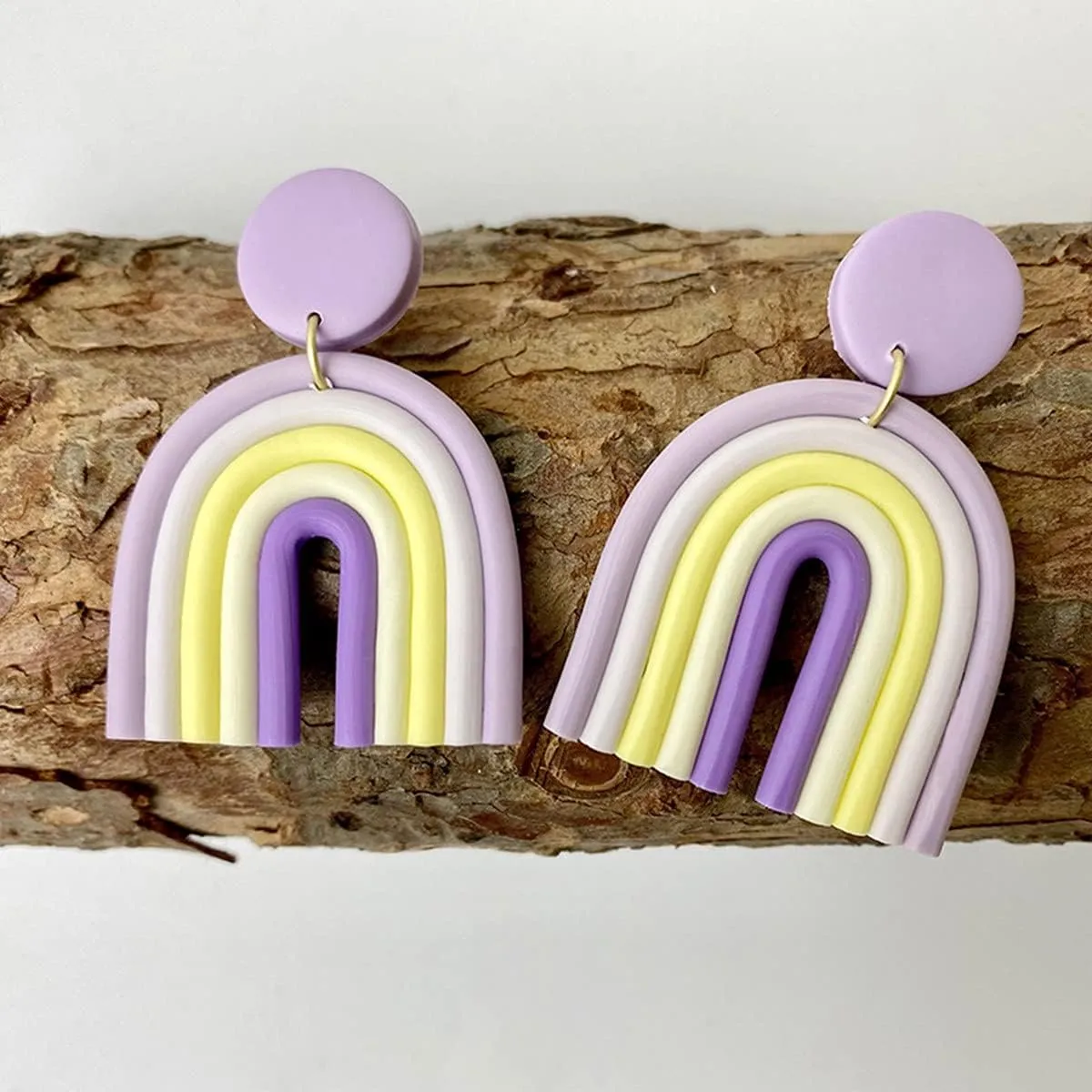 Bohemian Layered Polymer Clay U Shape Rainbow Earrings Lightweight Statement Thick Chunky Rainbow Handmade Ceramic Clay Dangle Earrings for Women Girls Birthday Jewelry Gift