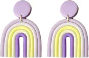 Bohemian Layered Polymer Clay U Shape Rainbow Earrings Lightweight Statement Thick Chunky Rainbow Handmade Ceramic Clay Dangle Earrings for Women Girls Birthday Jewelry Gift