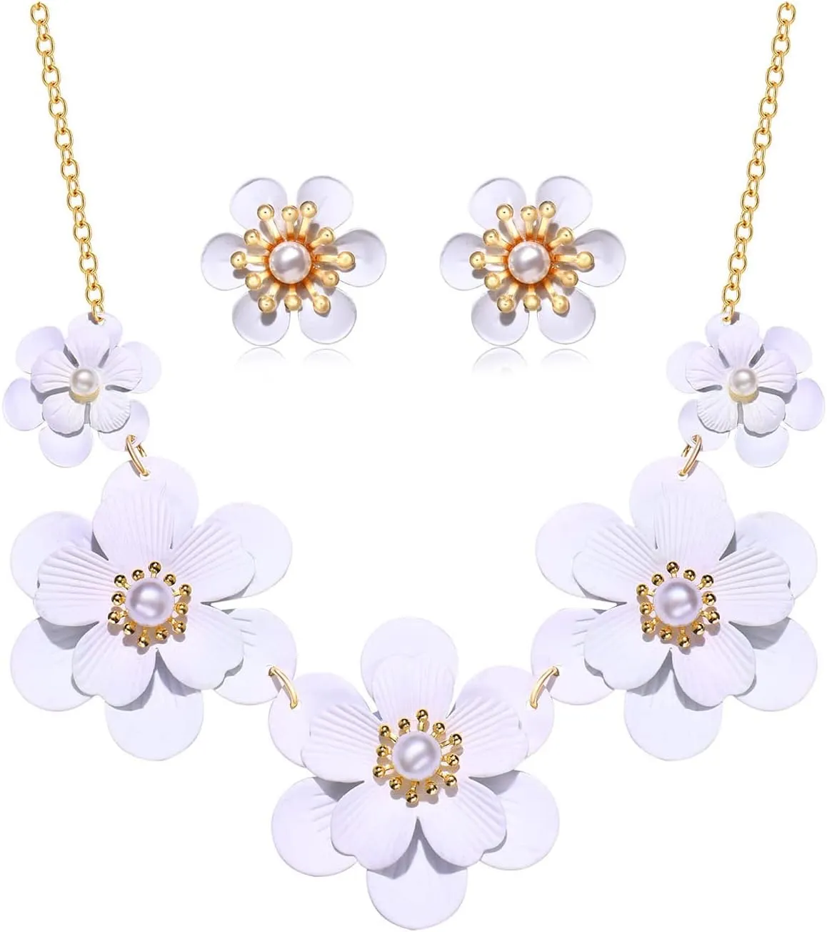 Boho Choker Necklace for Women Cute Flower Collar Necklace Statement Chunky Pearl Charm Summer Beach Chokers Necklaces Gifts for Women