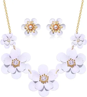 Boho Choker Necklace for Women Cute Flower Collar Necklace Statement Chunky Pearl Charm Summer Beach Chokers Necklaces Gifts for Women